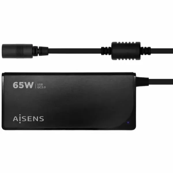 Transformador Universal Aisens ASLC-65WAUTO-BK 65W Automático 9 Conectores Output Voltagem 18.5-20V 1*USB QC3.0