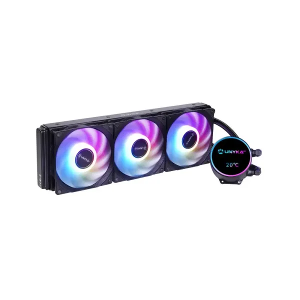 Dissipador Liquido Unykach Aquastorm NEO 360 3 Ventiladores de 120mm RGB Visualização Temperatura CPU – Tubo de 38mm